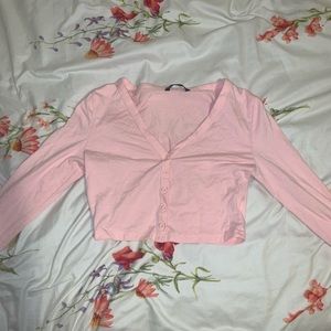 💜3for$15 Pink long sleeve button up crop top